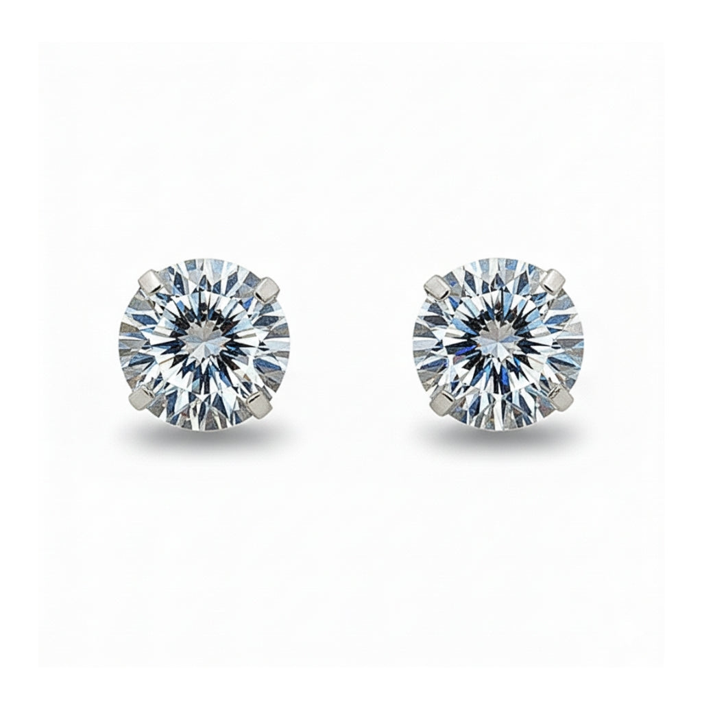 14K Studs With Round Cubic Zirconia