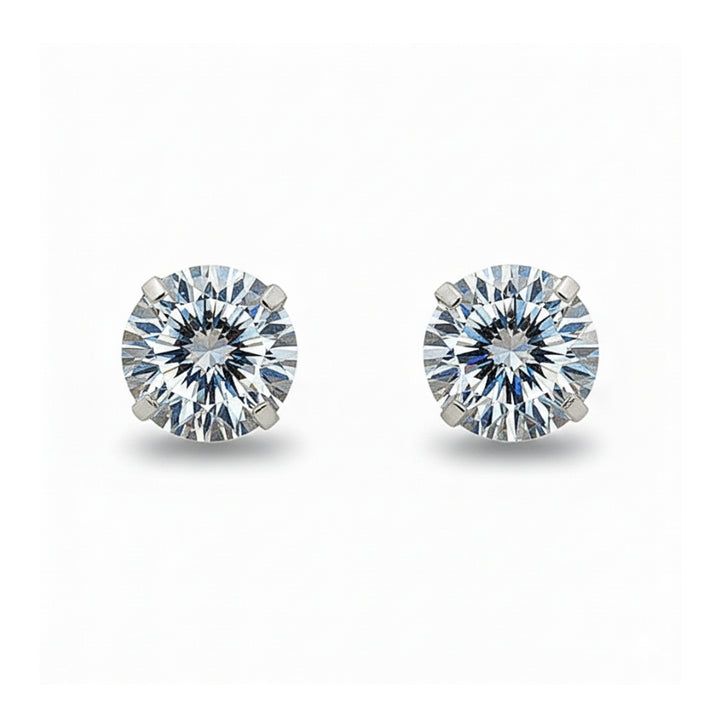 14K Studs With Round Cubic Zirconia