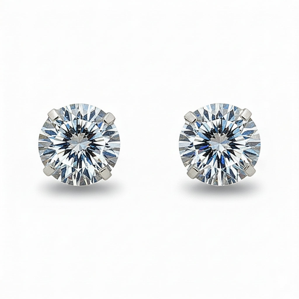 14K Studs With Round Cubic Zirconia