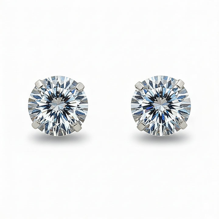 14K Studs With Round Cubic Zirconia
