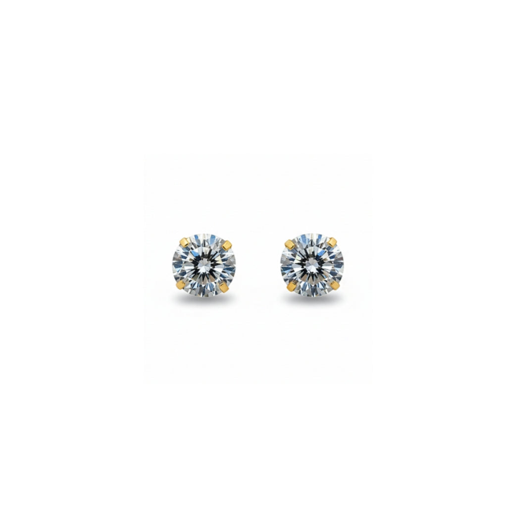 14K Studs With Round Cubic Zirconia
