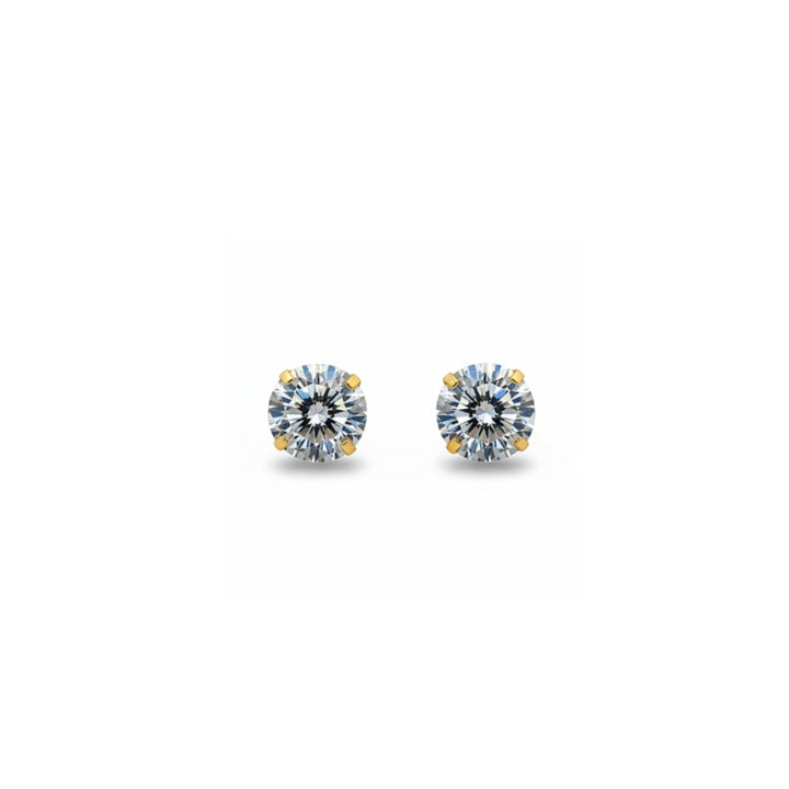 14K Studs With Round Cubic Zirconia