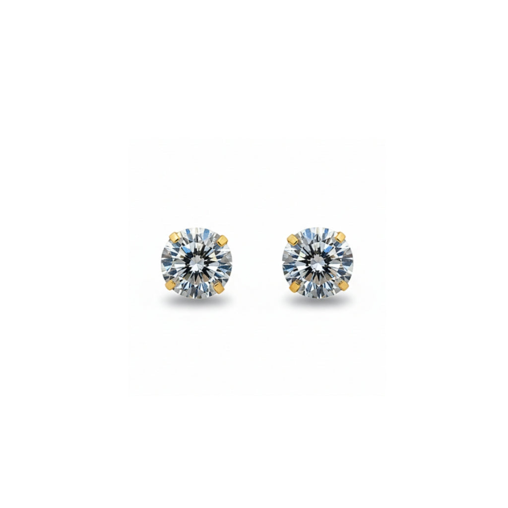 14K Studs With Round Cubic Zirconia