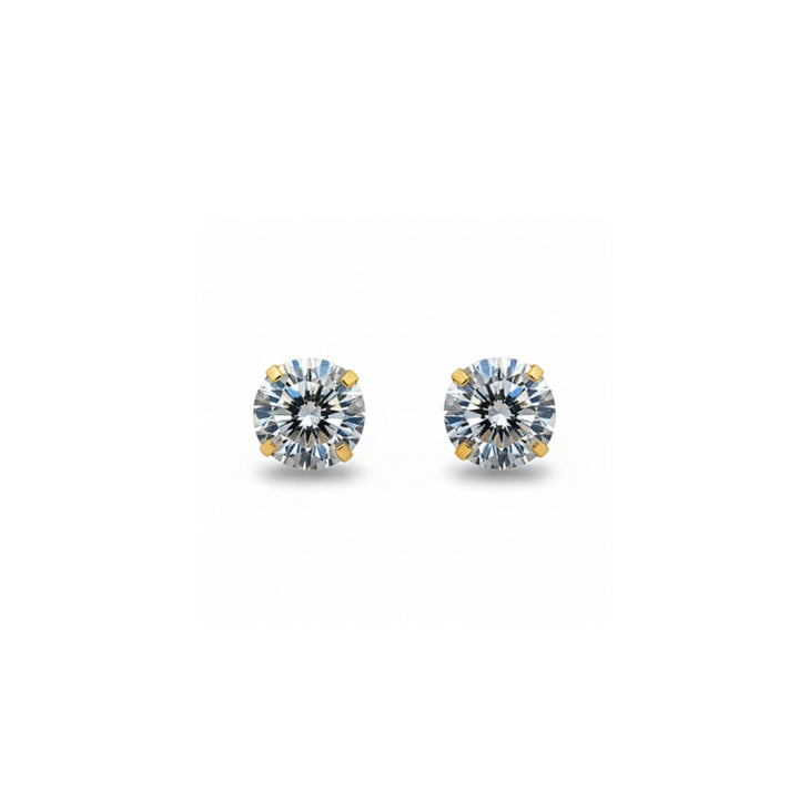 14K Studs With Round Cubic Zirconia
