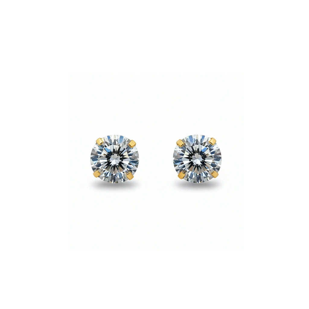 14K Studs With Round Cubic Zirconia