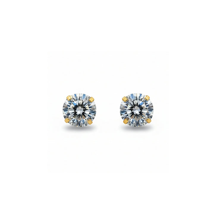 14K Studs With Round Cubic Zirconia