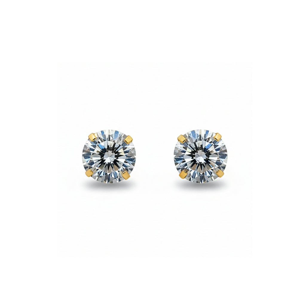 14K Studs With Round Cubic Zirconia