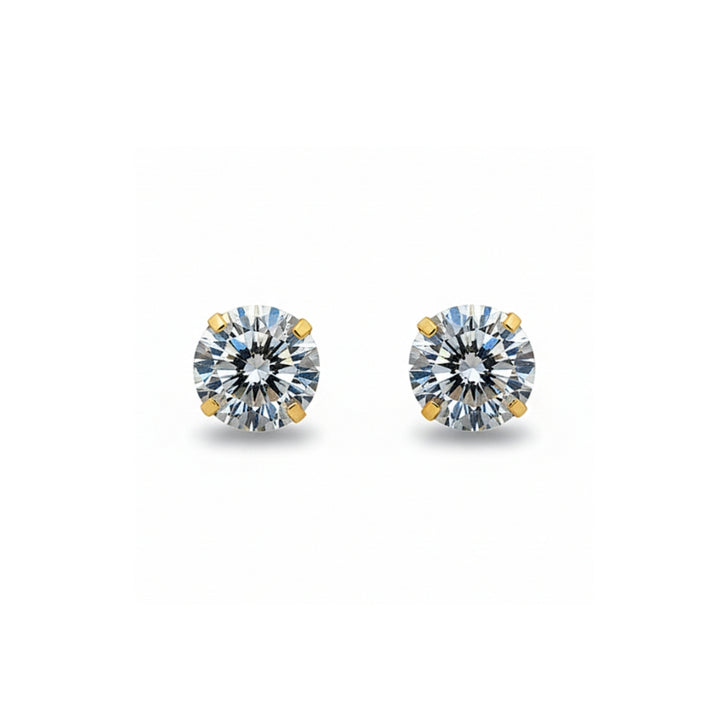 14K Studs With Round Cubic Zirconia