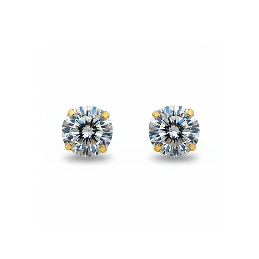 14K Studs With Round Cubic Zirconia