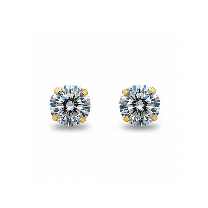 14K Studs With Round Cubic Zirconia