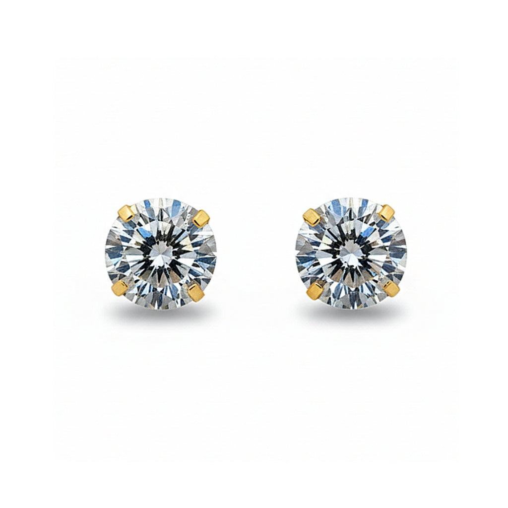 14K Studs With Round Cubic Zirconia