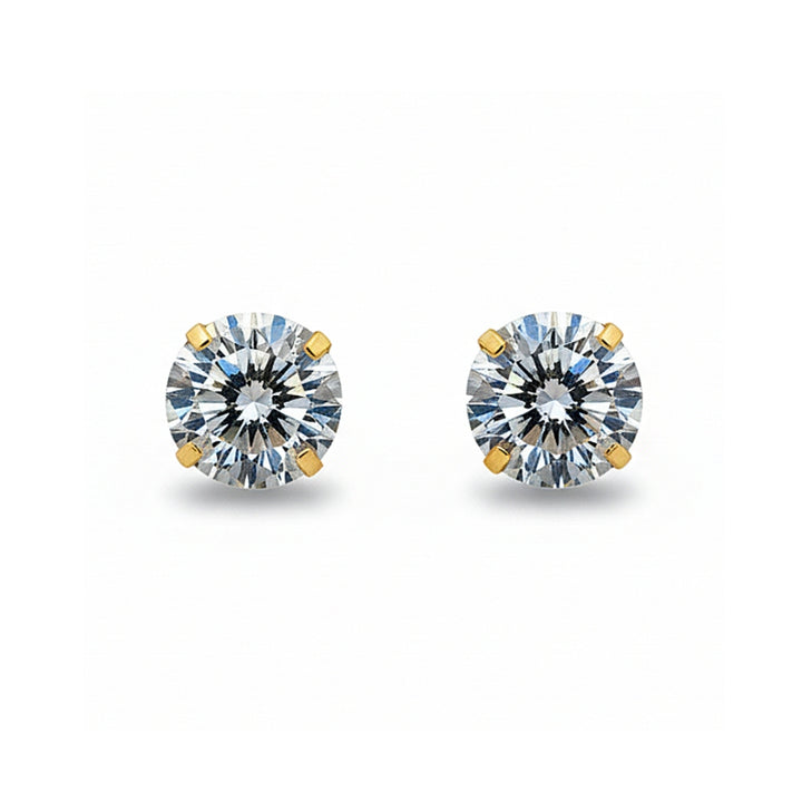 14K Studs With Round Cubic Zirconia