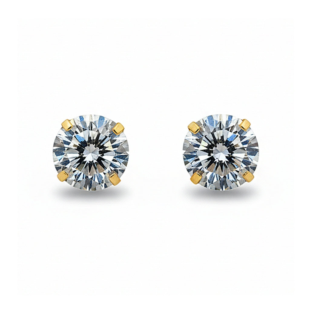 14K Studs With Round Cubic Zirconia