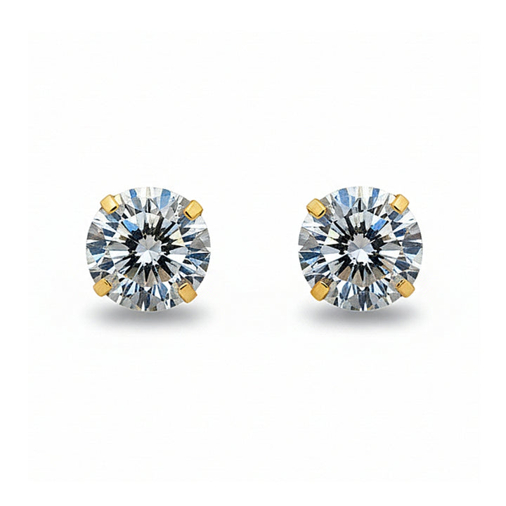 14K Studs With Round Cubic Zirconia