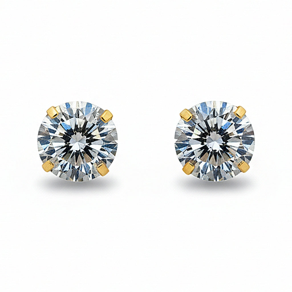 14K Studs With Round Cubic Zirconia
