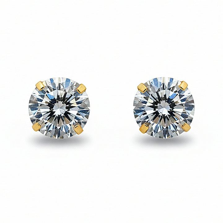 14K Studs With Round Cubic Zirconia