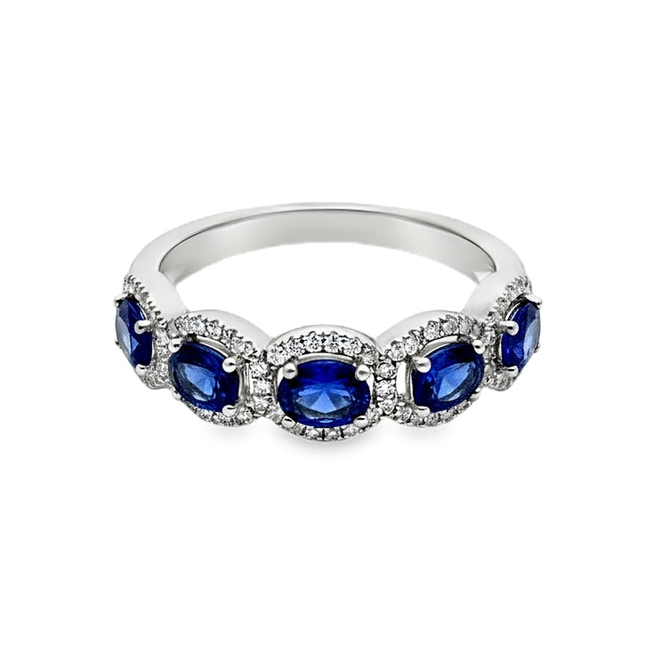 14K White Gold Sapphire Ruby and Diamond Band Ring