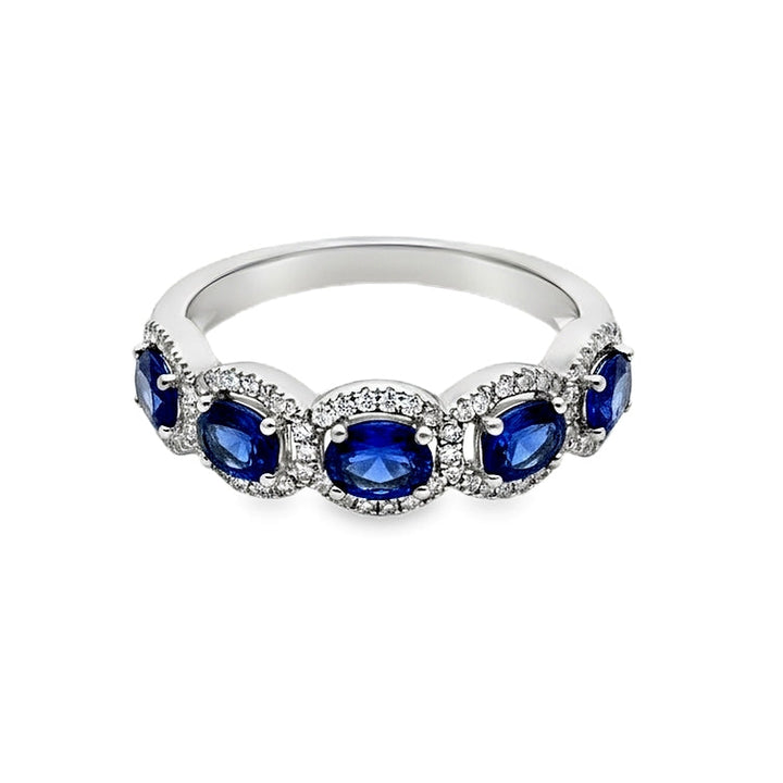 14K White Gold Sapphire Ruby and Diamond Band Ring