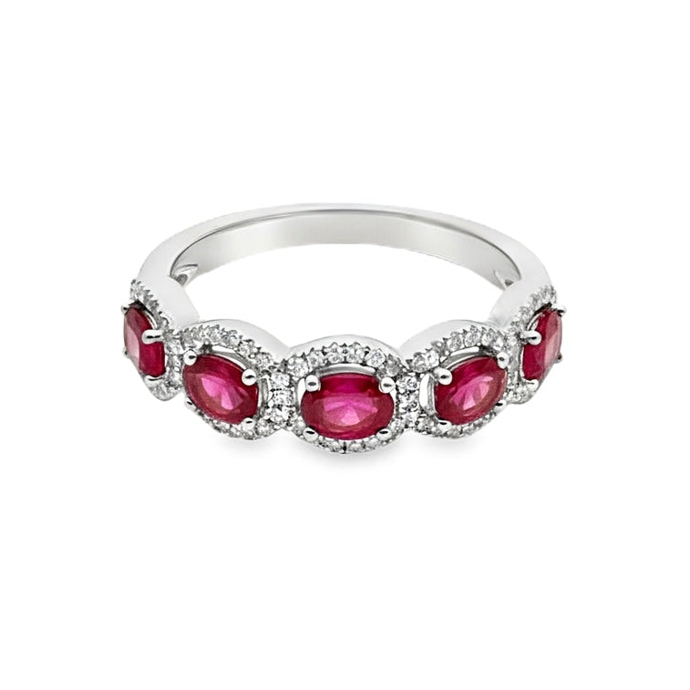14K White Gold Sapphire Ruby and Diamond Band Ring
