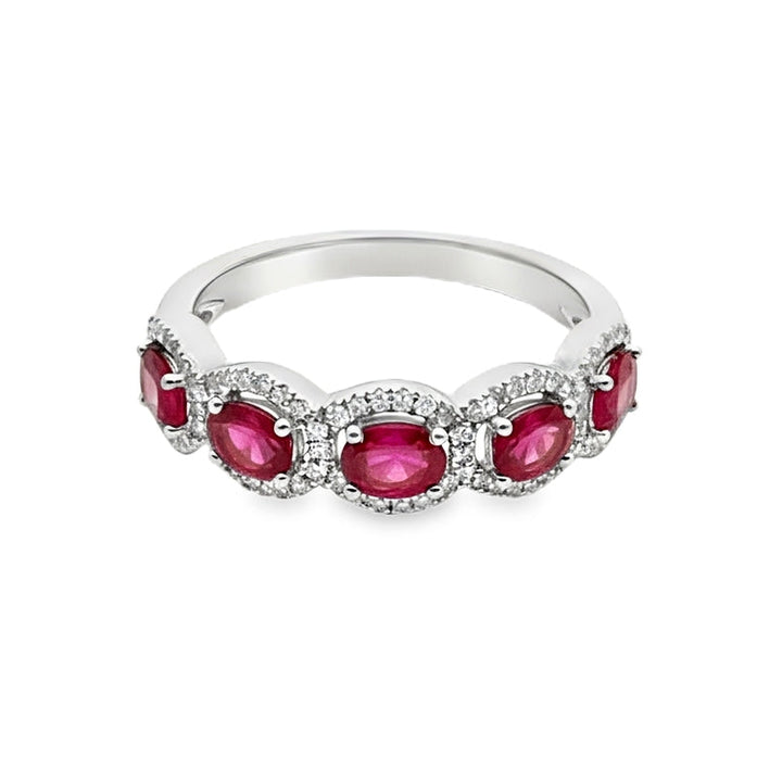 14K White Gold Sapphire Ruby and Diamond Band Ring