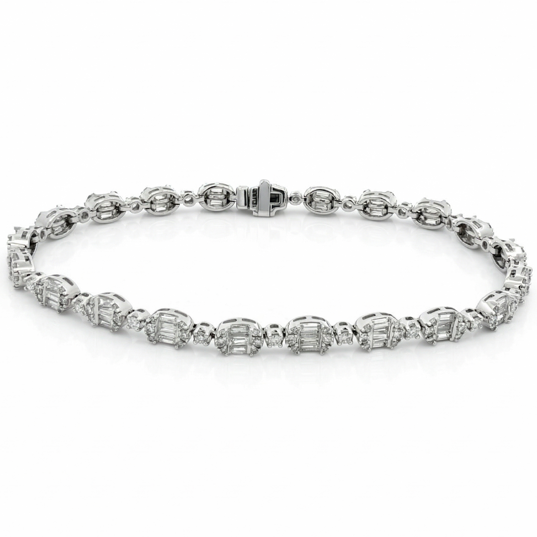 14K Diamond Baguette & Round Stone Tennis Bracelet