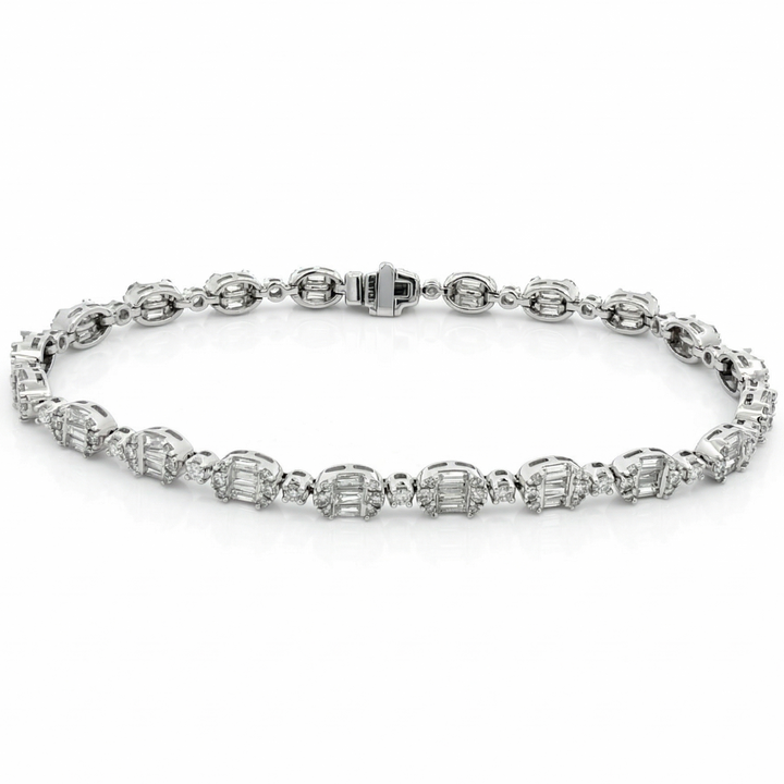 14K Diamond Baguette & Round Stone Tennis Bracelet