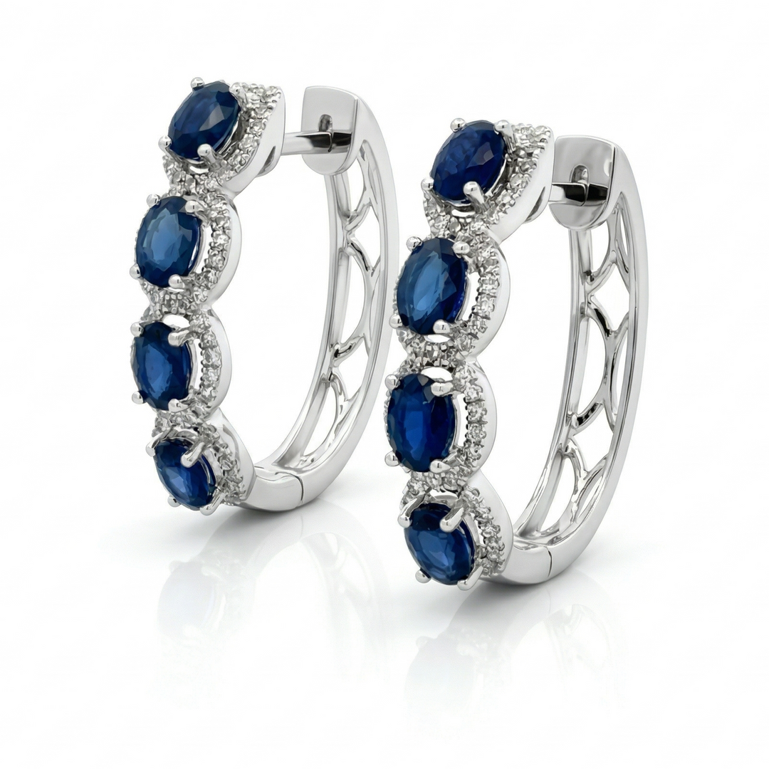 Sapphire & Diamond Halo Oval Hoop