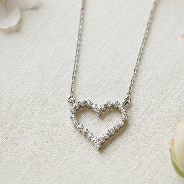 14K Open Heart Diamond Necklace