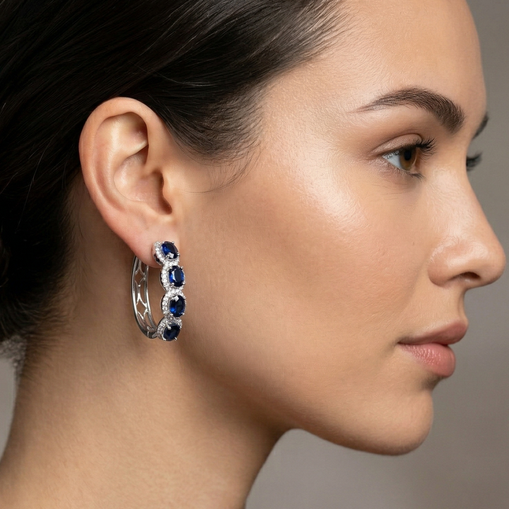 Sapphire & Diamond Halo Oval Hoop