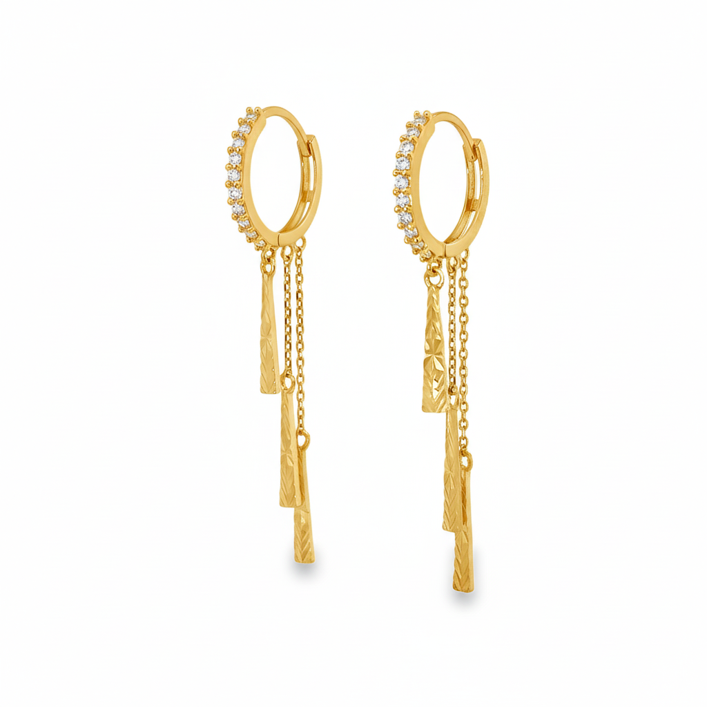 14k Diamond Cut Huggie Bar Earrings