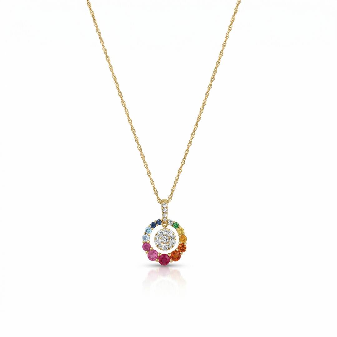 Rainbow & Diamond Circle Pendant