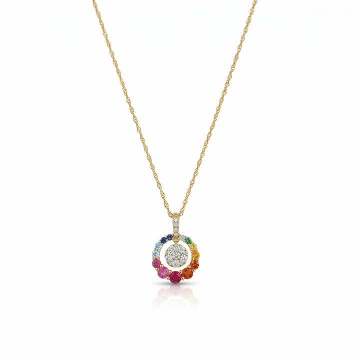 Rainbow & Diamond Circle Pendant