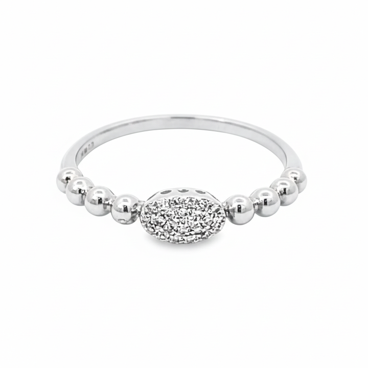 14K Gold Band Ring with Pave Center