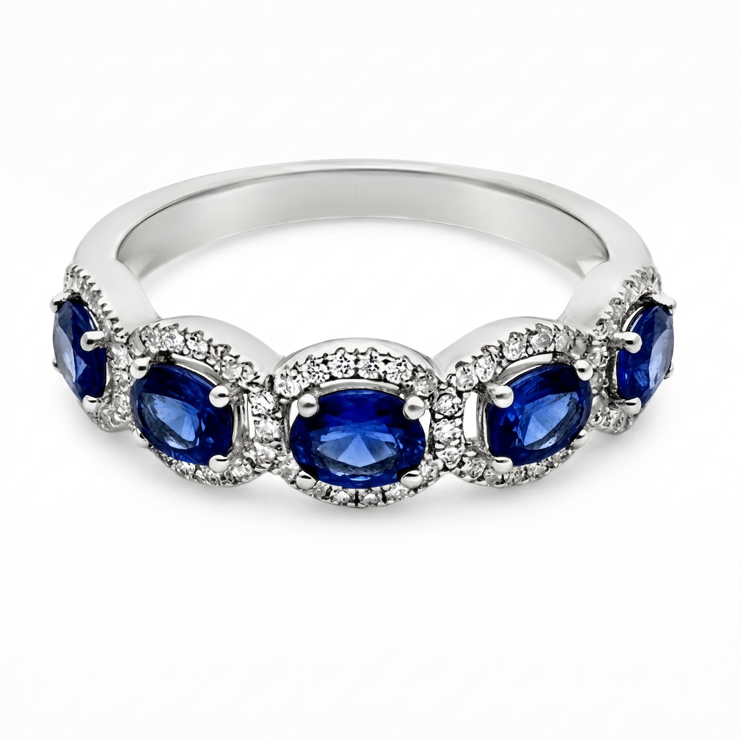 14K White Gold Sapphire Ruby and Diamond Band Ring