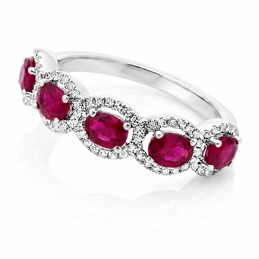 14K White Gold Sapphire Ruby and Diamond Band Ring