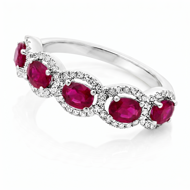 14K White Gold Sapphire Ruby and Diamond Band Ring