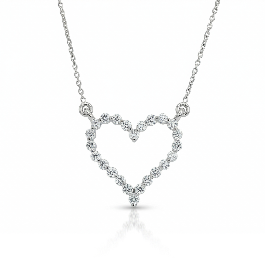 14K Open Heart Diamond Necklace
