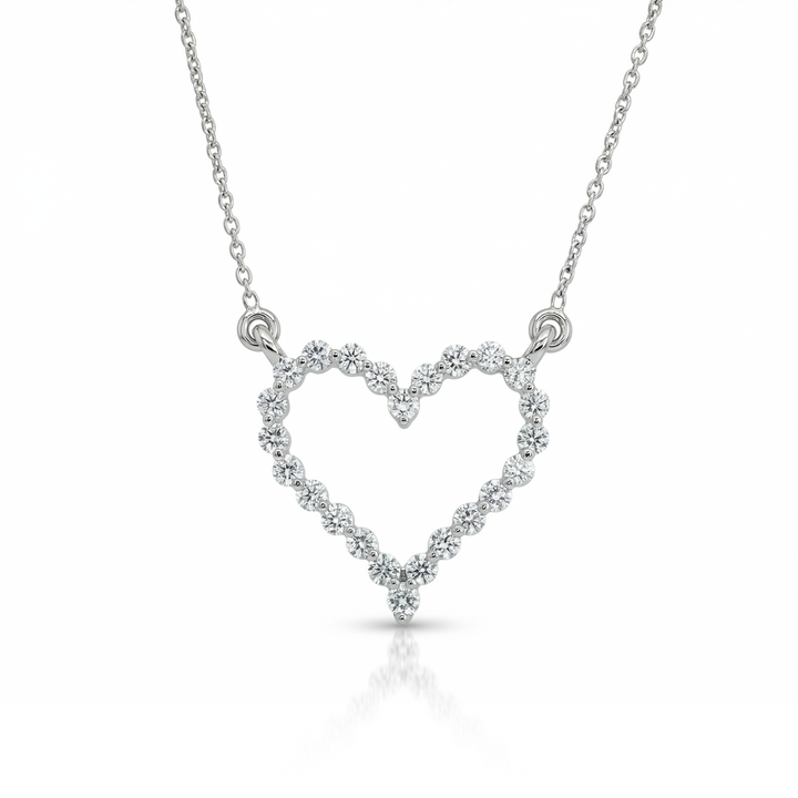 14K Open Heart Diamond Necklace