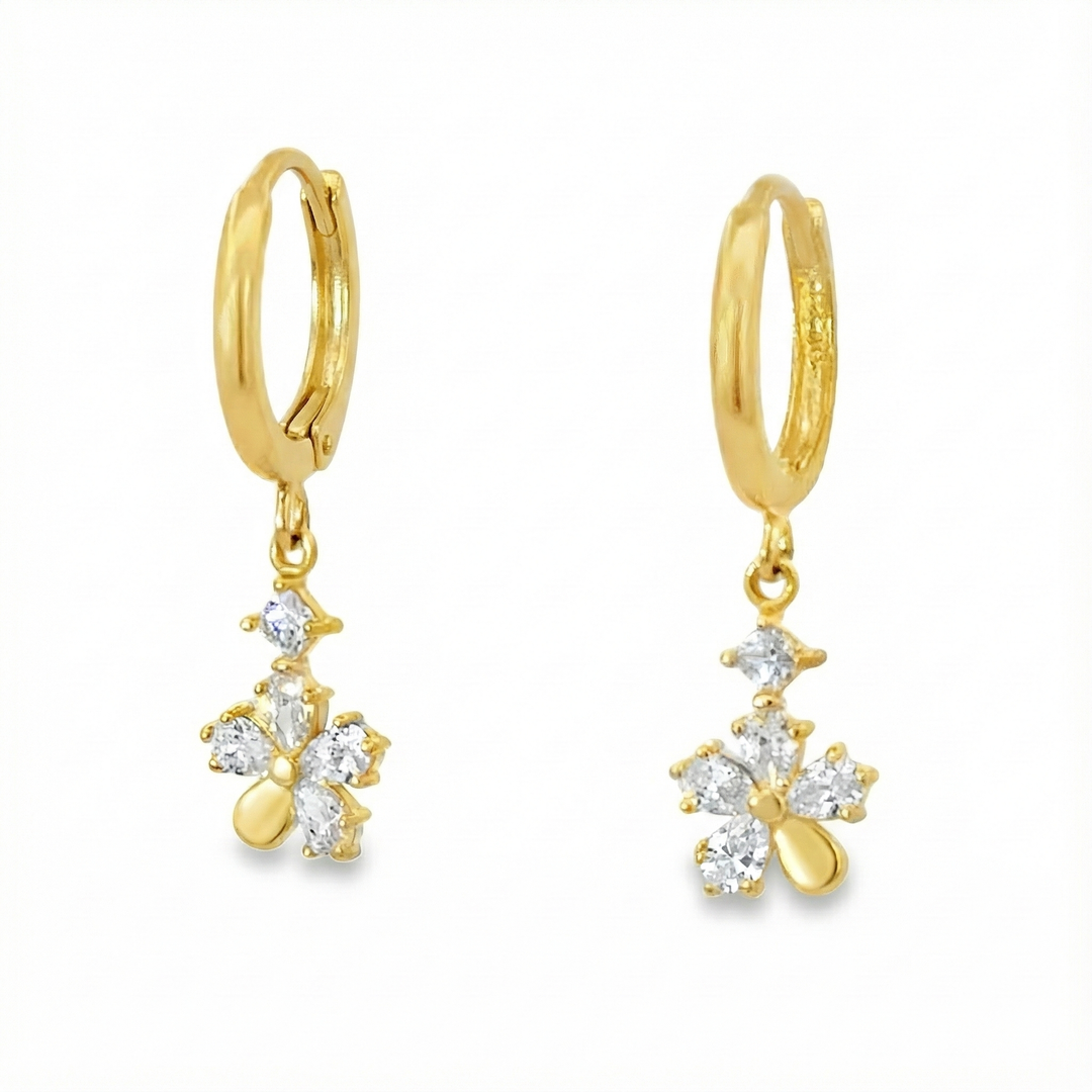 14K Gold Flower Huggie Drop Earrings (Kids)