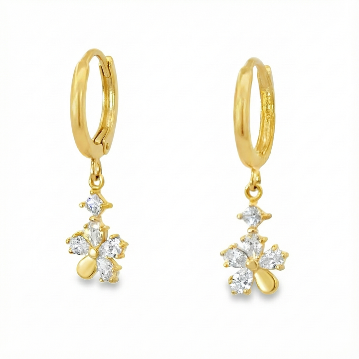 14K Gold Flower Huggie Drop Earrings (Kids)