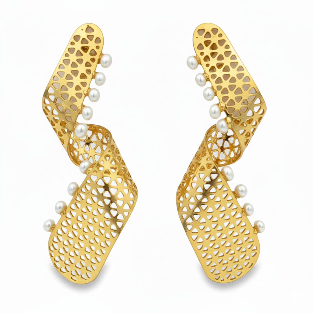 Wave & Pearl Drop Statement Earrings