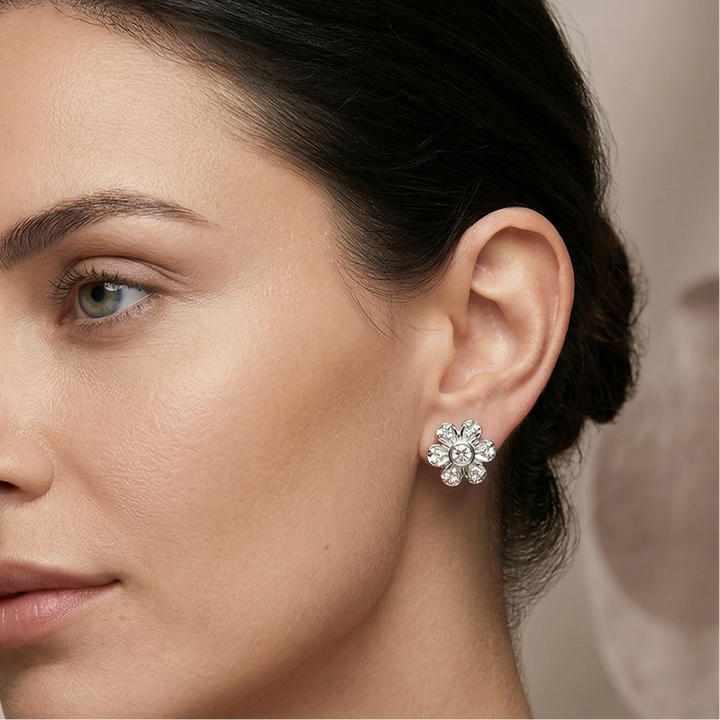 14K Floral Diamond Cluster Studs