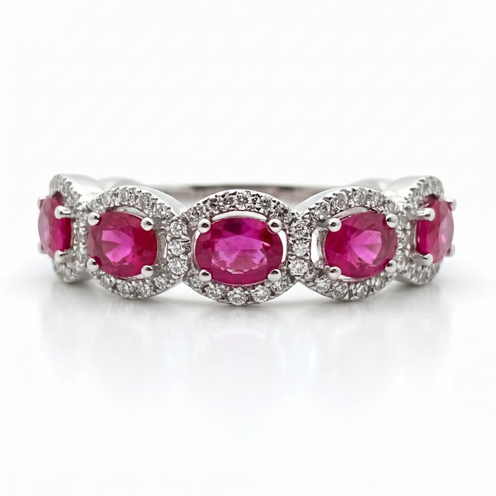 14K White Gold Sapphire Ruby and Diamond Band Ring