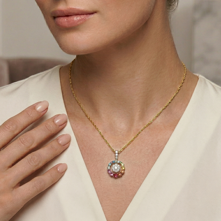 Rainbow & Diamond Circle Pendant
