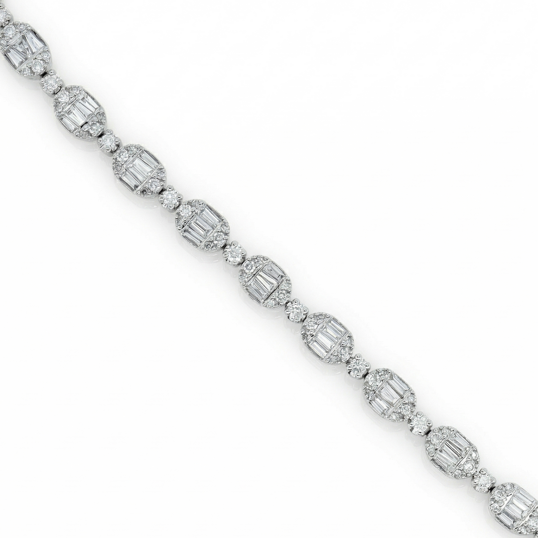 14K Diamond Baguette & Round Stone Tennis Bracelet