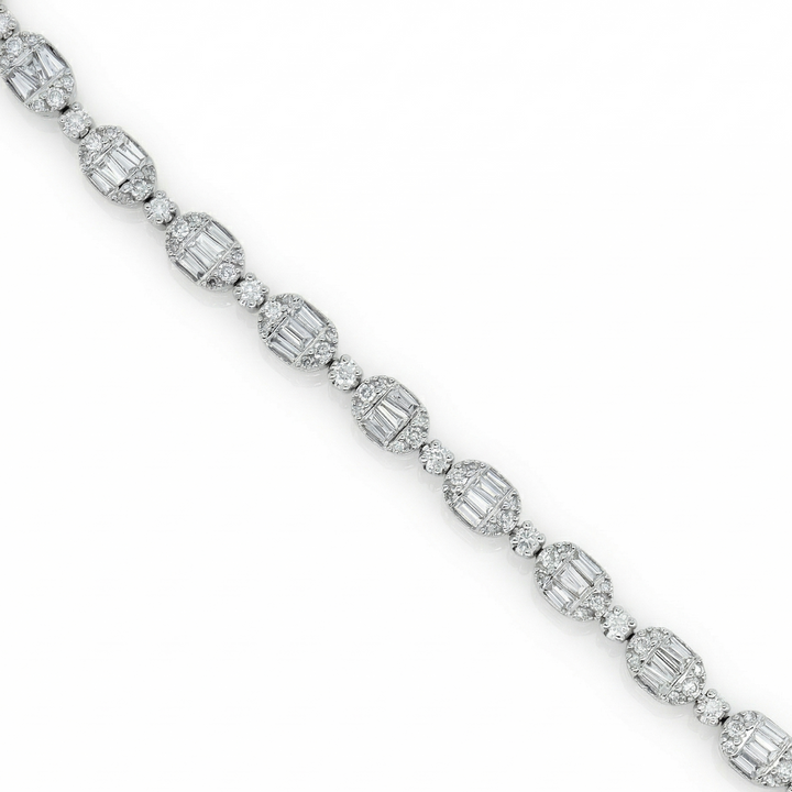 14K Diamond Baguette & Round Stone Tennis Bracelet