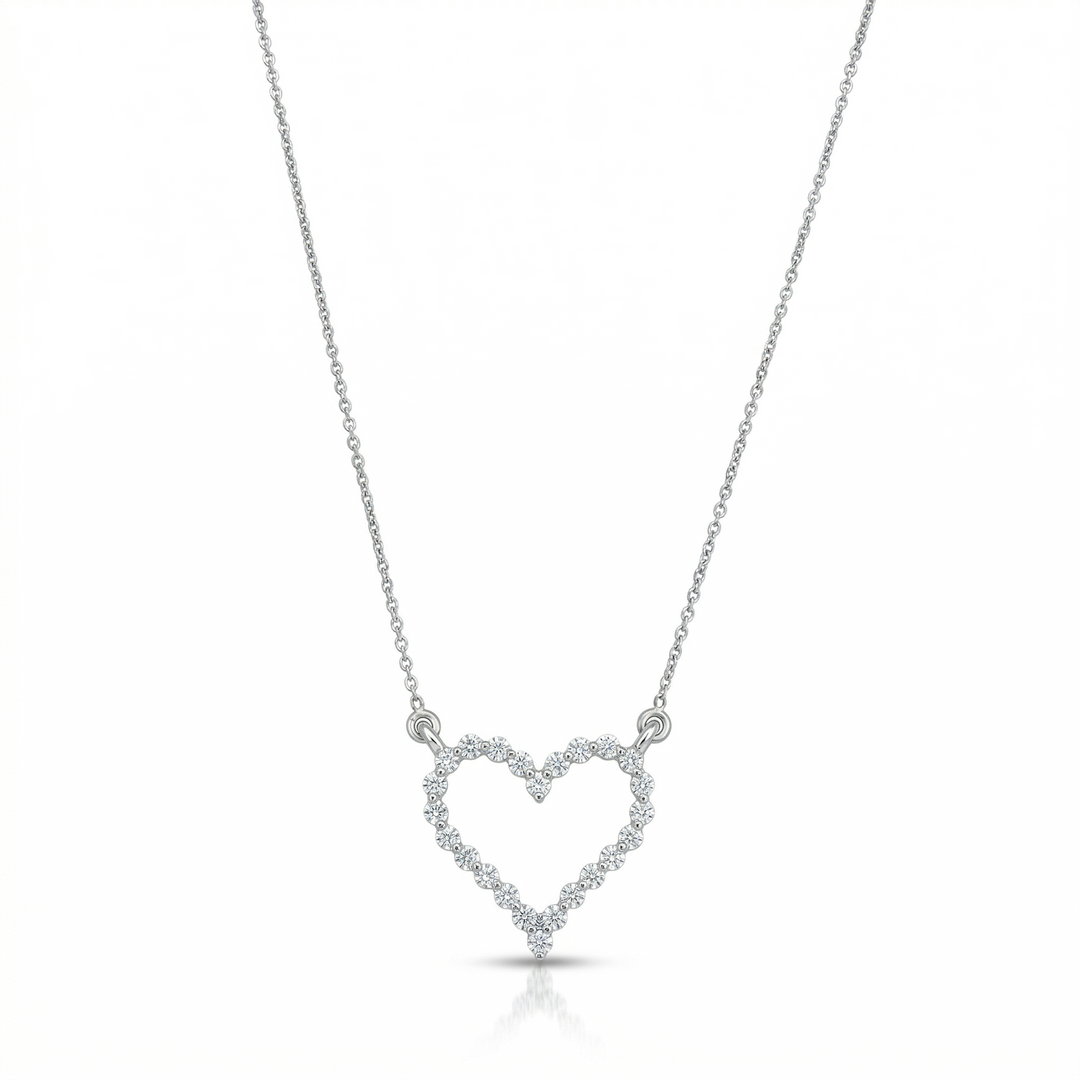 14K Open Heart Diamond Necklace