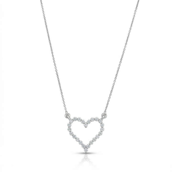 14K Open Heart Diamond Necklace