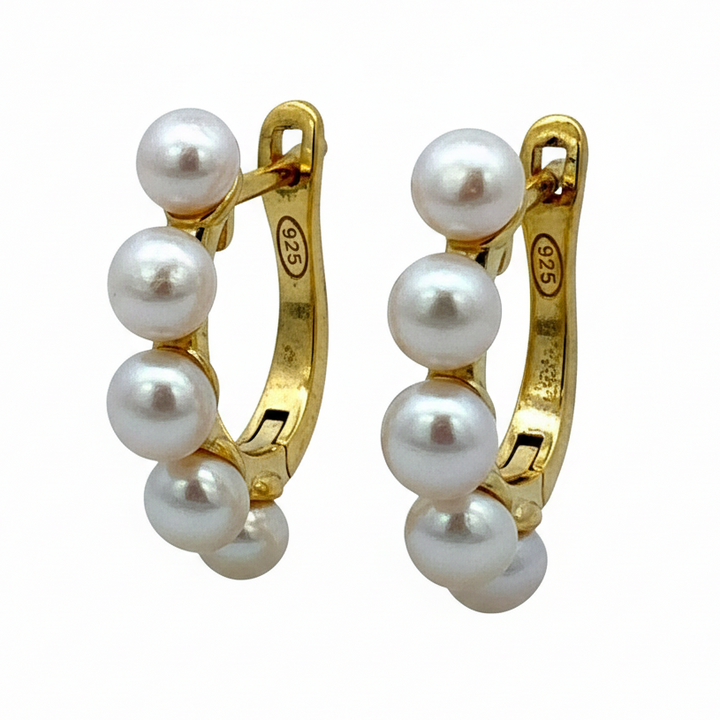 Fresh Water Pearl Huggies in Gold
