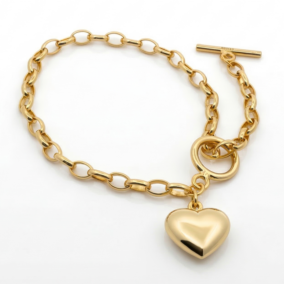 Puffed Heart Toggle Link Bracelet
